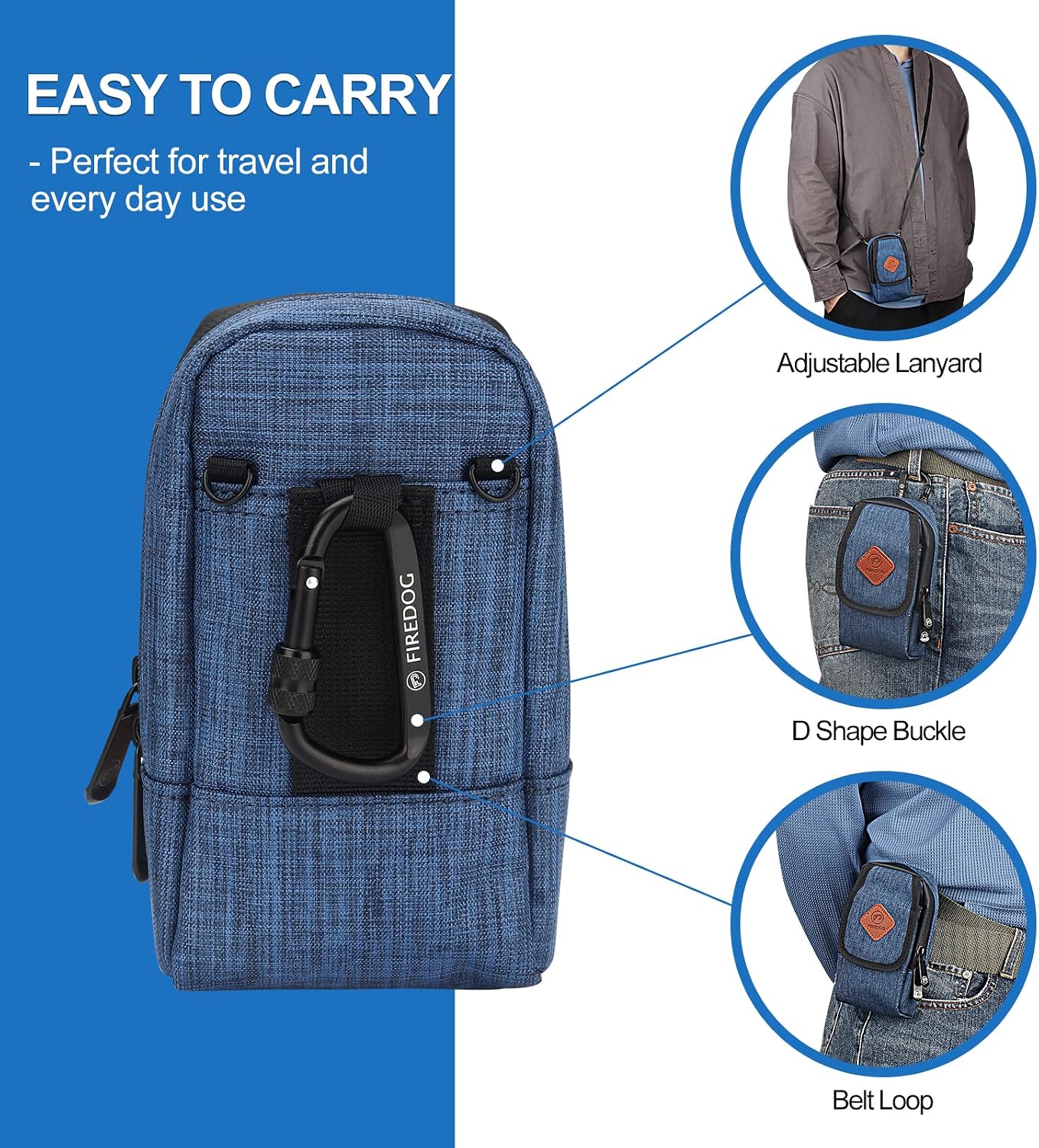 FIREDOG Smell Proof Bag, Odor Proof Pouch Mini Crossbody Bags for Travel Storage(Bright Blue)