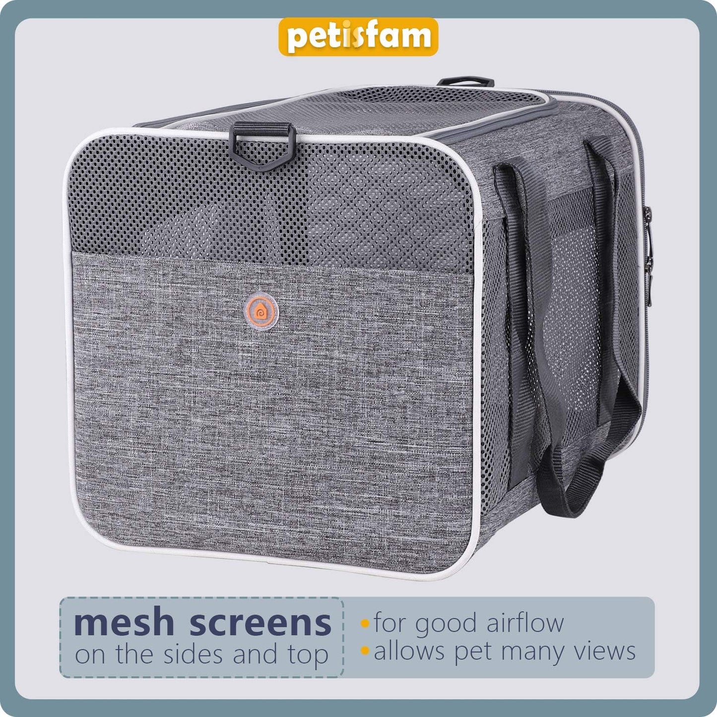 Easy Load Soft Pet Carrier Bag Cat for Medium, Large Cats, Puppy, Sturdy, Collapsible, Comfy, Black w/Blue Trim, L