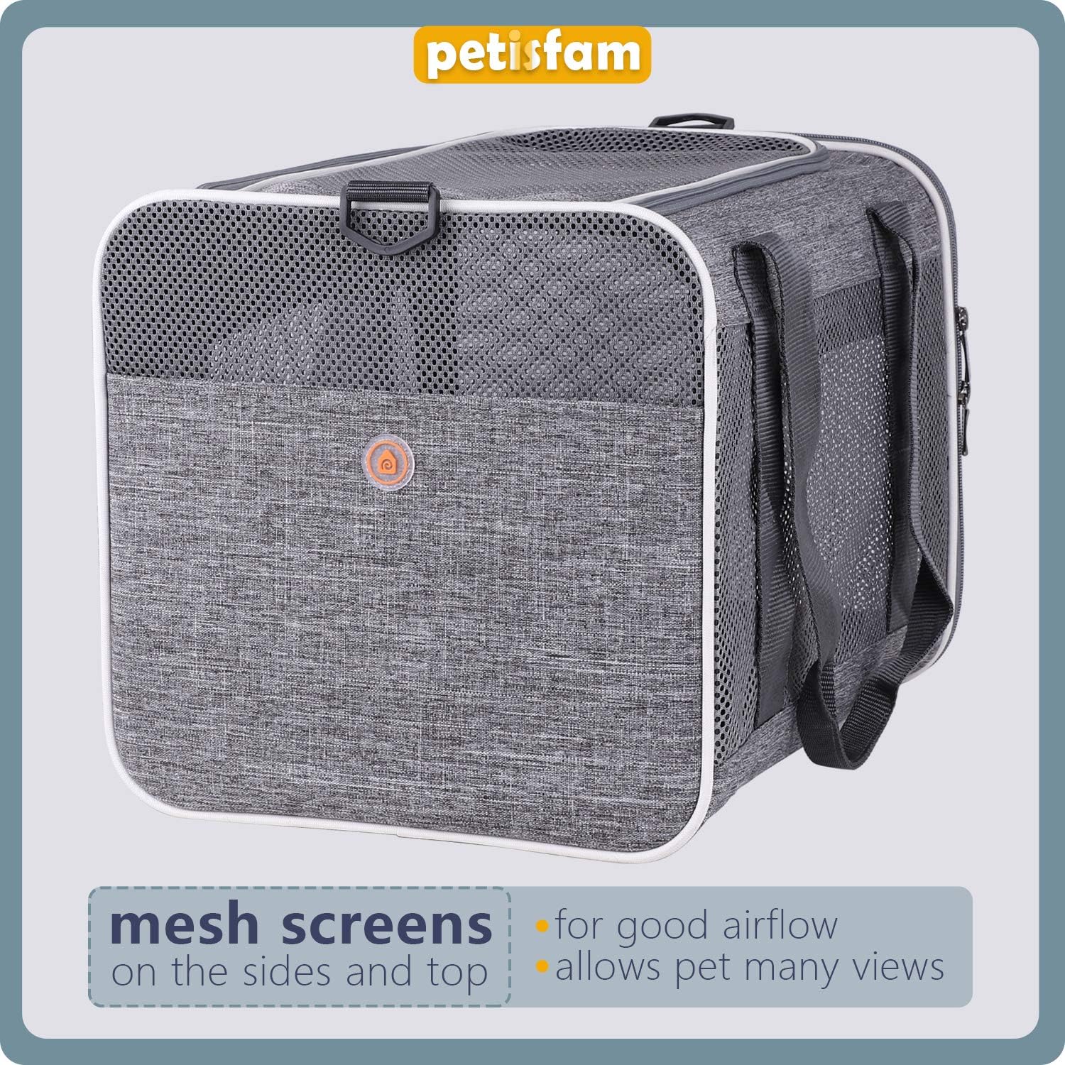 Easy Load Soft Pet Carrier Bag Cat for Medium, Large Cats, Puppy, Sturdy, Collapsible, Comfy, Black w/Blue Trim, L