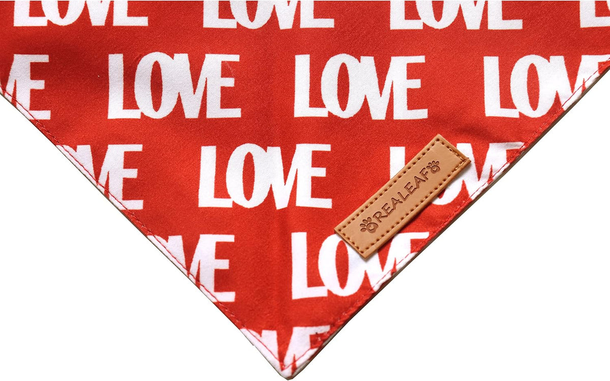 Realeaf Valentine's Day Dog Bandanas 2 Pack, Triangle Reversible Love Pet Scarf for Boy and Girl, Premium Durable Fabric, Holiday Mothers Day Bandana for Medium and Large Dogs (Large)