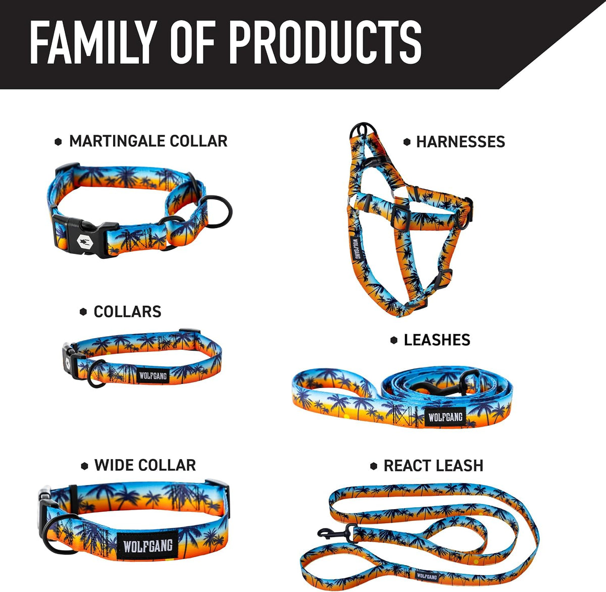Wolfgang Heavy Duty, Adjustable Dog Collar with Quick Release Nylon Buckle for Walking & Training, SunsetPalms Print, Medium