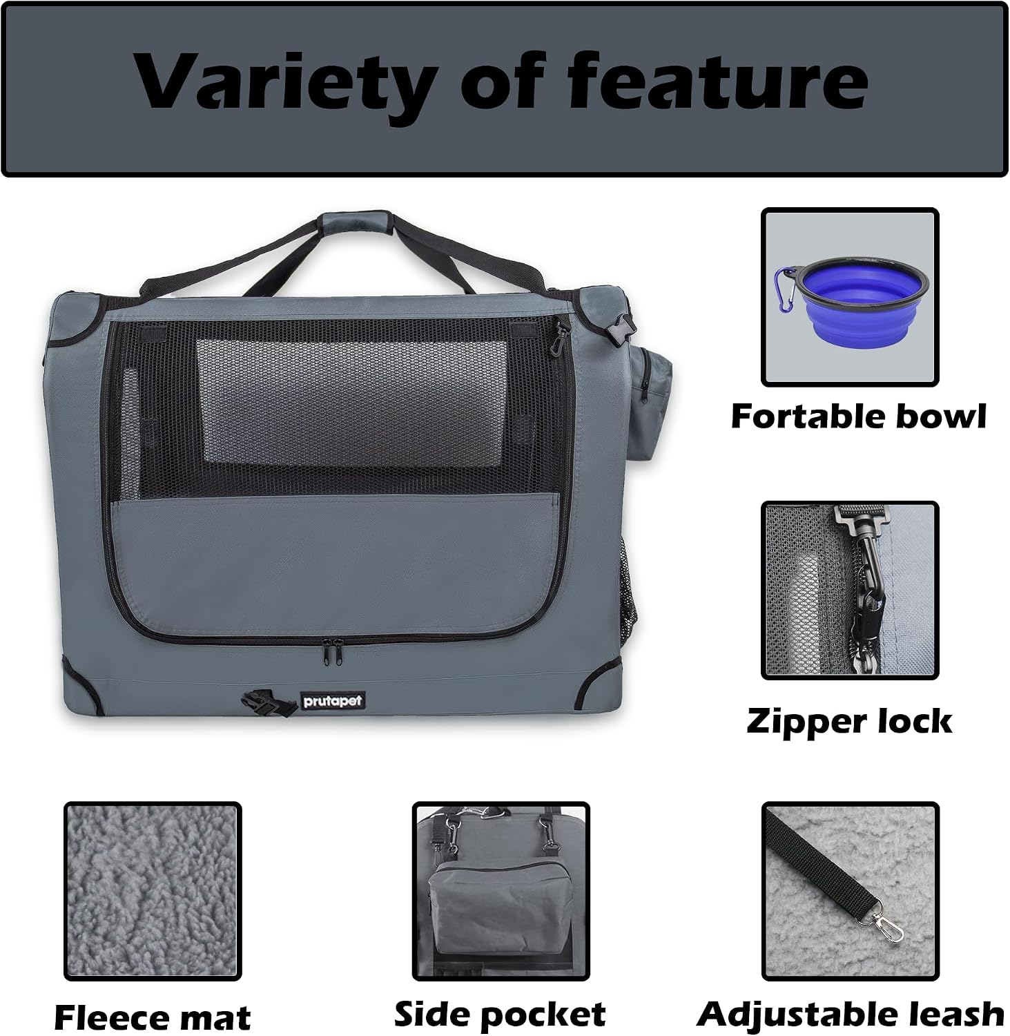 Large pet Carrier 32"x23"x23" Soft-Sided Portable Pet Crate for Car Traveling with Collapsible Bowl