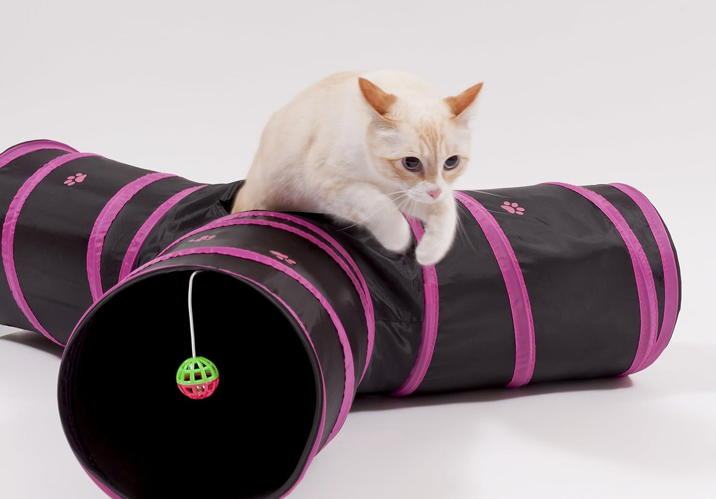 Prosper Pet Cat Tunnel - Collapsible 3 Way Polka Dot Play Toy - Tube Fun for Rabbits, Kittens, and Dogs - Polka Dot Navy/White
