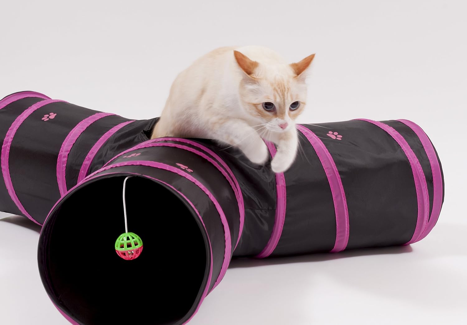 Prosper Pet Cat Tunnel - Collapsible 3 Way Polka Dot Play Toy - Tube Fun for Rabbits, Kittens, and Dogs - Polka Dot Navy/White