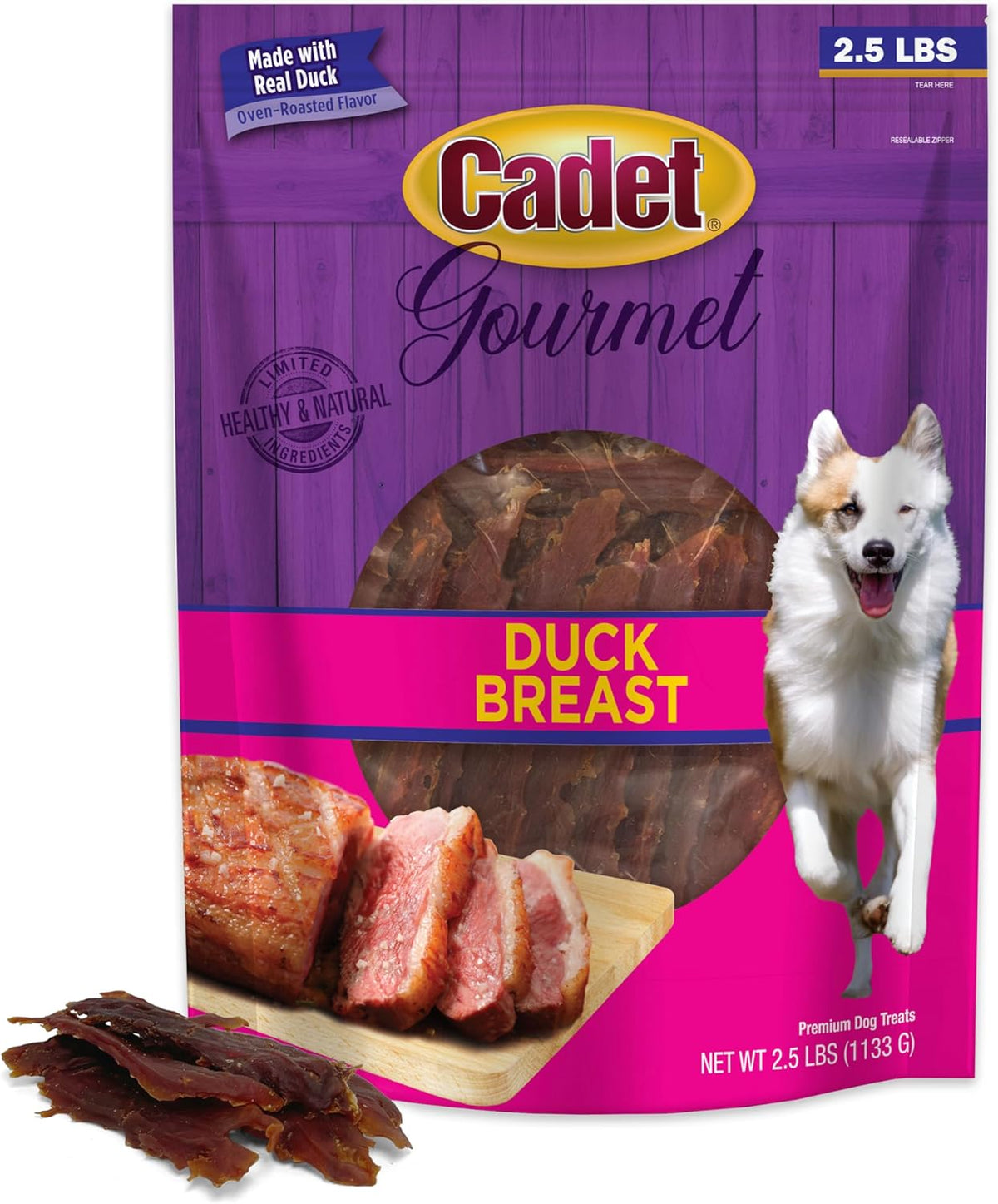 Cadet Gourmet Duck Jerky Dog Treats For Training - Healthy & Natural Dog Training Treats for Small & Large Breeds - Inspected & Tested in USA (40 oz.)