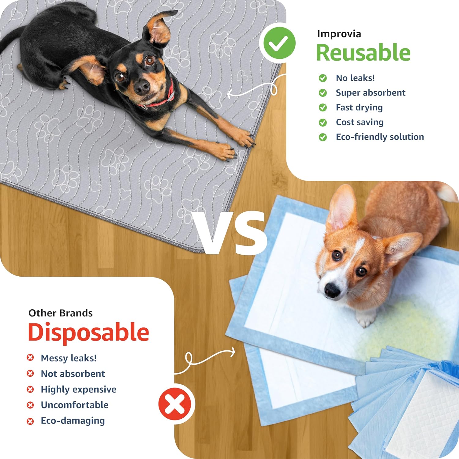 IMPROVIA® Reusable Puppy Pad – Waterproof, Extra-Absorbent, Washable Pee Pad for Dog Training, Whelping, & More – Protect Your Floors & Pet with Quick-Drying Potty Pad (Paws & Hearts, Medium 36"x41")