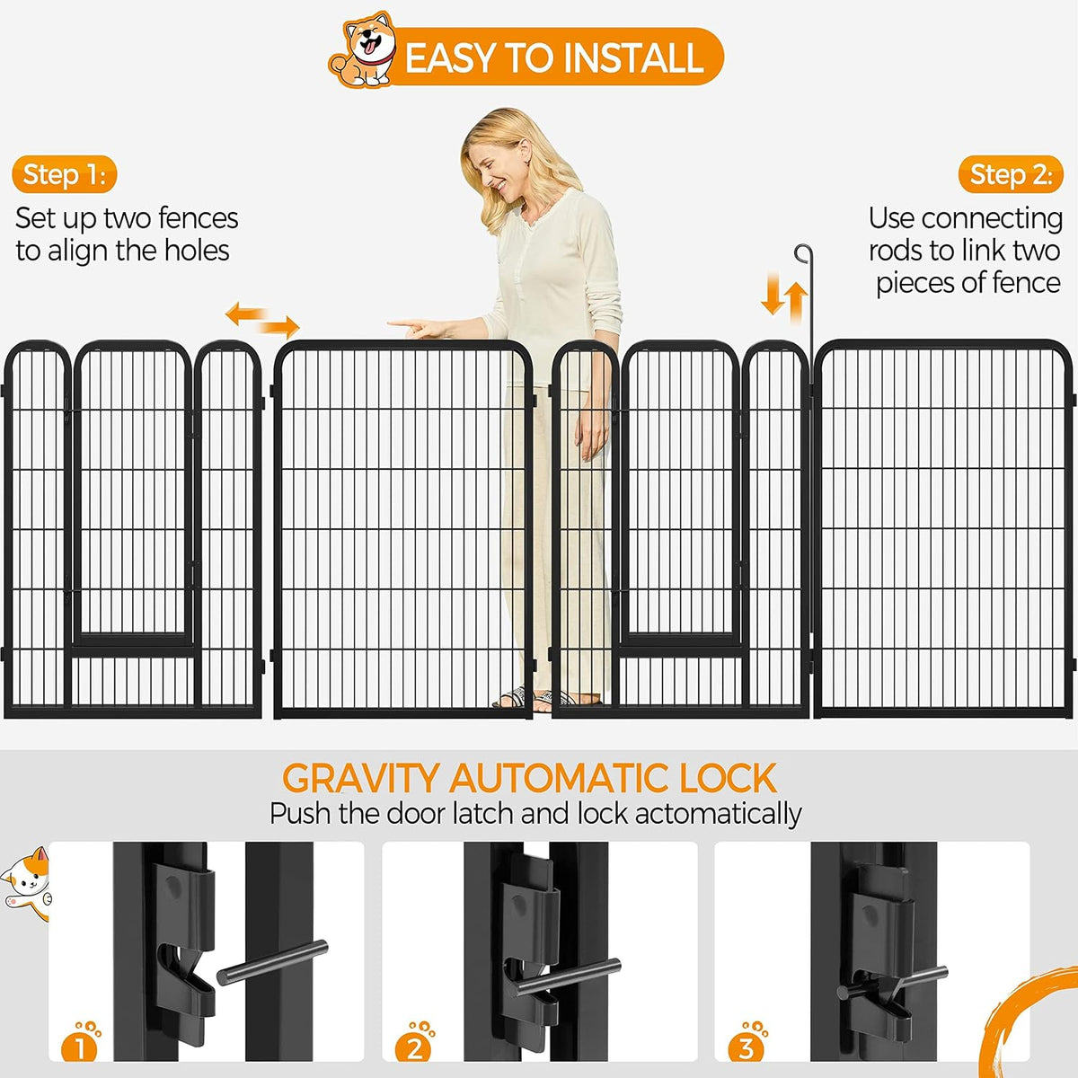 Yaheetech Wide Panel Dog Playpen, 8 Panels 40 inch High Pet Pen with Gate, Portable Indoor Outdoor Fence for Medium/Large Breed Dogs