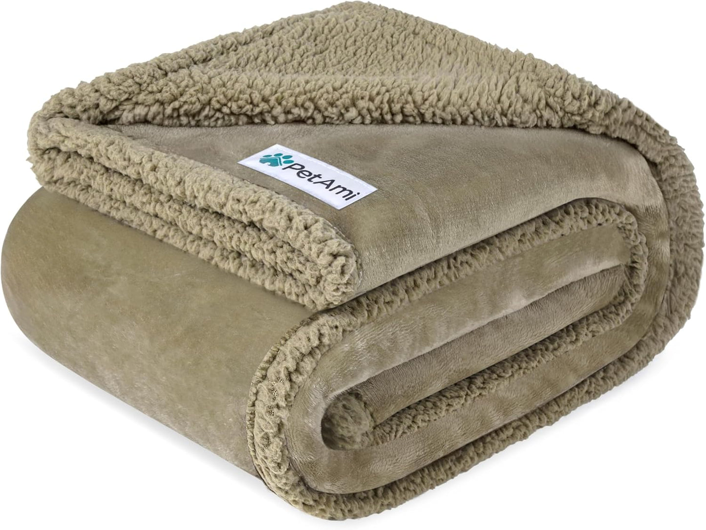 PetAmi Waterproof Dog Blanket for Couch, Large 60x40, Pee Proof Sherpa Fleece Reversible Pet Throw, Furniture Protector for Bed Sofa Kennel, Soft Washable Cover for Medium Dogs Cats, Taupe Sherpa