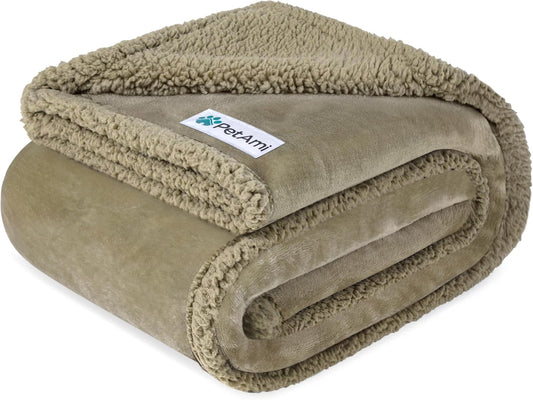 PetAmi Waterproof Dog Blanket for Couch, Large 60x40, Pee Proof Sherpa Fleece Reversible Pet Throw, Furniture Protector for Bed Sofa Kennel, Soft Washable Cover for Medium Dogs Cats, Taupe Sherpa