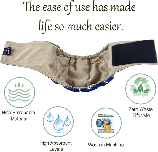 Grecle Premium Male Dog Wraps - High Absorbency Male Dog Diapers (Pack of 3) - Washable Belly Band for Male Dogs Incontinence and Puppy Training (Sailboat, XL)