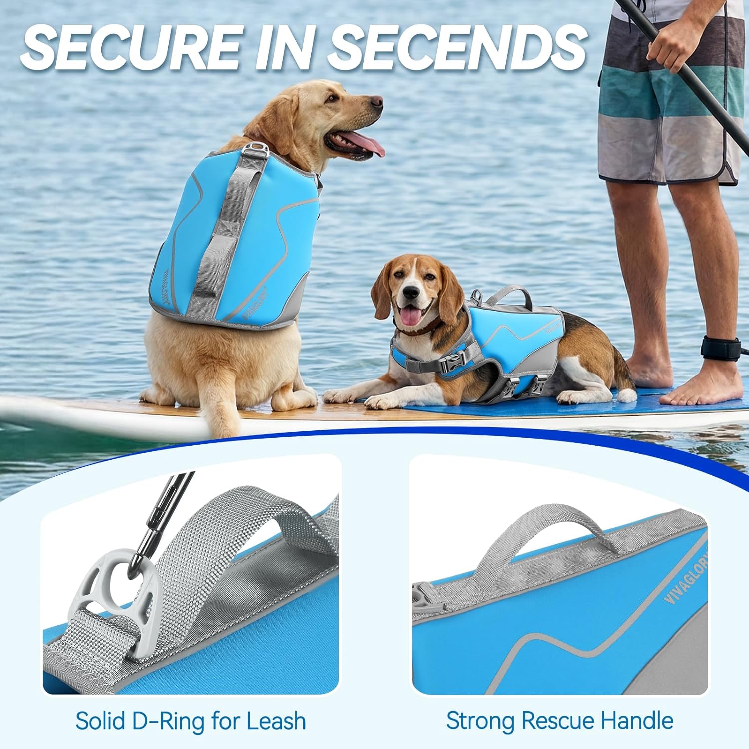 VIVAGLORY Dog Life Vest Neoprene Dog Swim Vest, XS, Cyra Blue | High Visibility Adjustable for Doggy Cat Puppy, Lifejacket with Leash Ring & Handle for Swimming & Boating