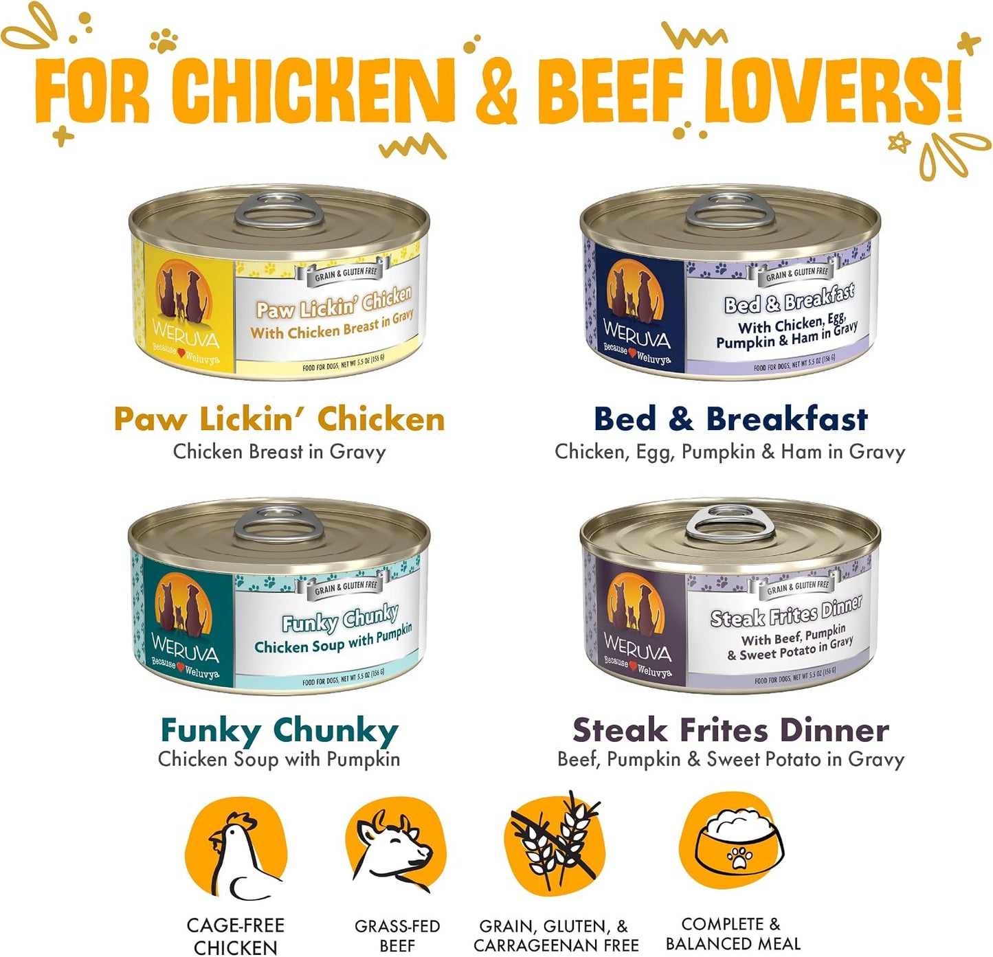 Weruva Classic Dog Food, Variety Pack, Baron's Batch, Wet Dog Food, 5.5oz Cans (Pack of 24)
