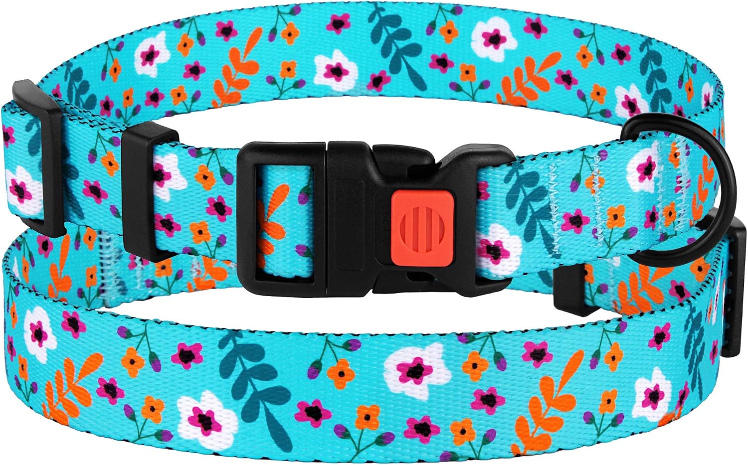 CollarDirect Floral Dog Collar Nylon Pattern Flower Print Adjustable Pet Collars for Dogs Small Medium Large Puppy (Neck Fit 18"-26", Aquamarine)
