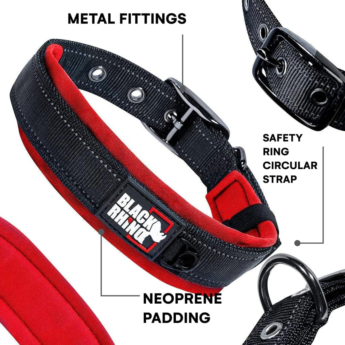 Black Rhino Extra Large Dog Collar - Adjustable Reflective Heavy Duty Dog Collars with Ultra-Soft Neoprene Padding - Weatherproof, Durable, and Comfortable - Ideal for Active Dogs - Red and Black