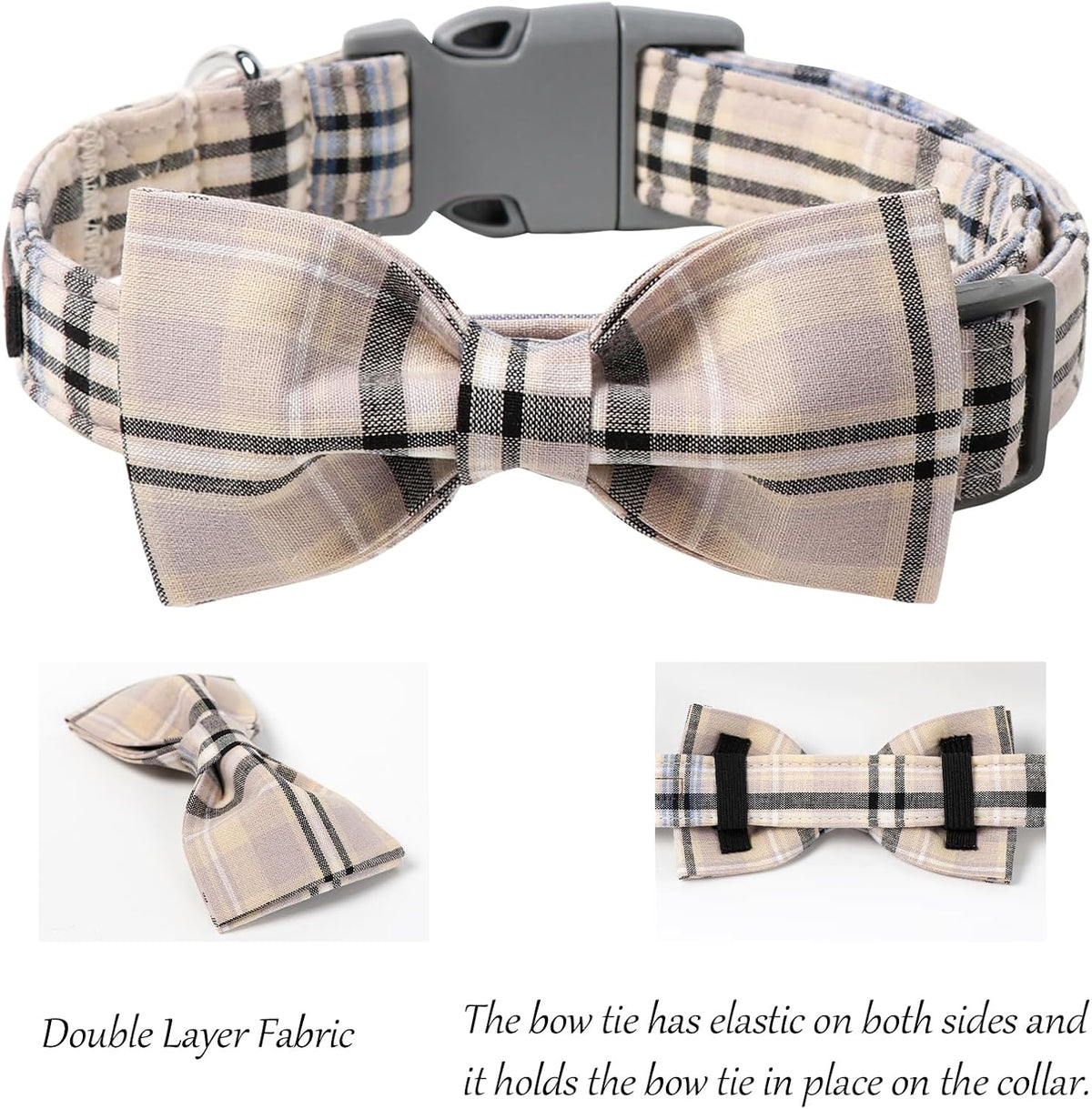 Lionet Paws Dog and Cat Collar with Bowtie Grid Collar Plastic Buckle Light Adjustable Collars for Small Medium Large Dogs