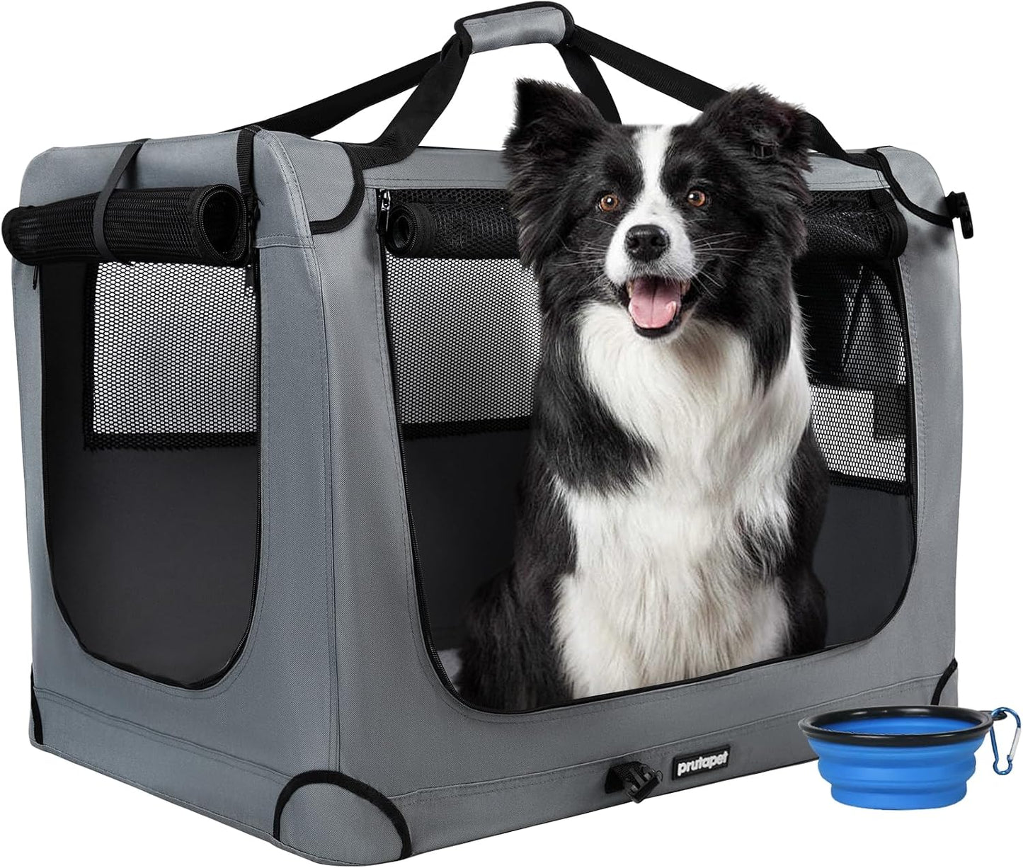 Large pet Carrier 32"x23"x23" Soft-Sided Portable Pet Crate for Car Traveling with Collapsible Bowl