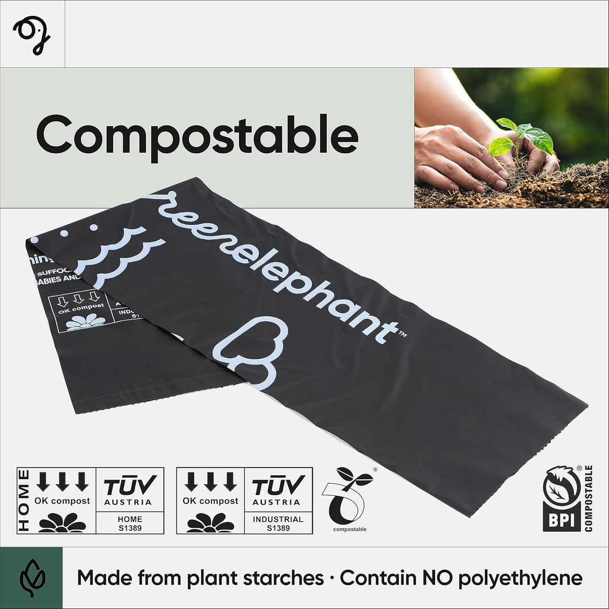 Green Elephant Portable Waste Bags – Camping Potty Liners, Biodegradable Sanitary Bags for 5 Gallon Bucket, Outdoor Use, 15 Count, 8 Gal (1 Pack)