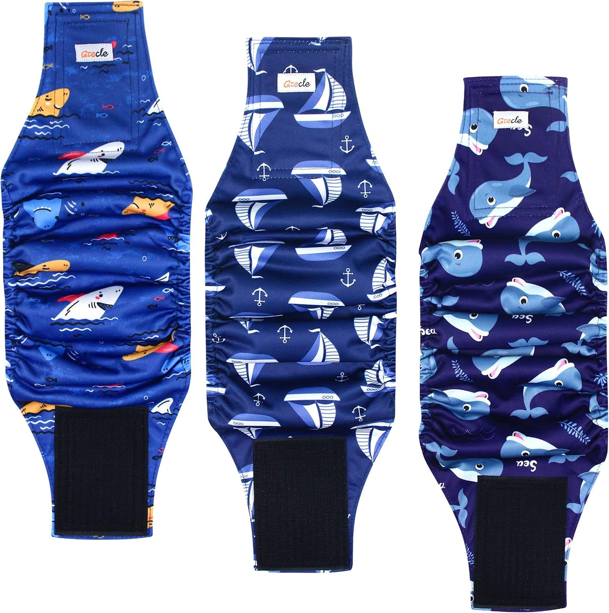 Grecle Premium Male Dog Wraps - High Absorbency Male Dog Diapers (Pack of 3) - Washable Belly Band for Male Dogs Incontinence and Puppy Training (Sailboat, XL)