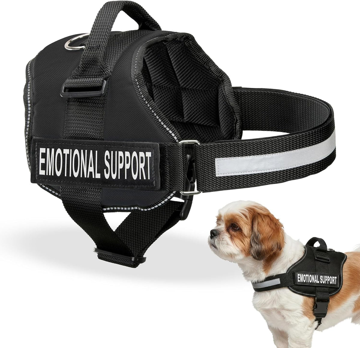 Industrial Puppy Emotional Support Vest Harness - Durable and Adjustable Dog Vest with Reflective Straps, Removable Patches, Handle & D-Ring, Travel and Daily Use, Small 19.5-25" - Black