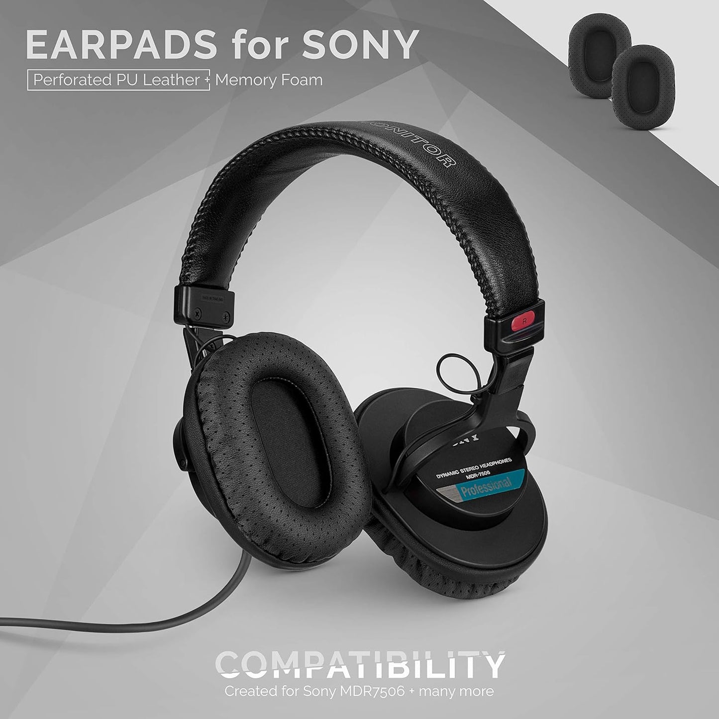 Brainwavz Perforated Replacement Earpads for Sony MDR 7506, V6 & CD900ST with Memory Foam Ear Pad & Suitable for Other On Ear Headphones (Black)