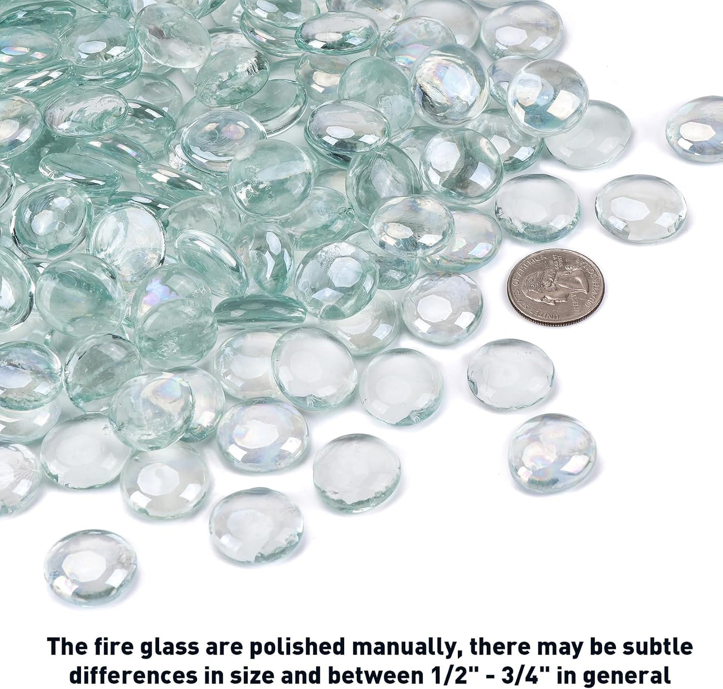 Skyflame 10-Pound Fire Glass Beads for Fire Pit Fireplace, 1/2-Inch Size Crystal Ice Reflective Decorative Blended Fireglass Drops for Landscaping