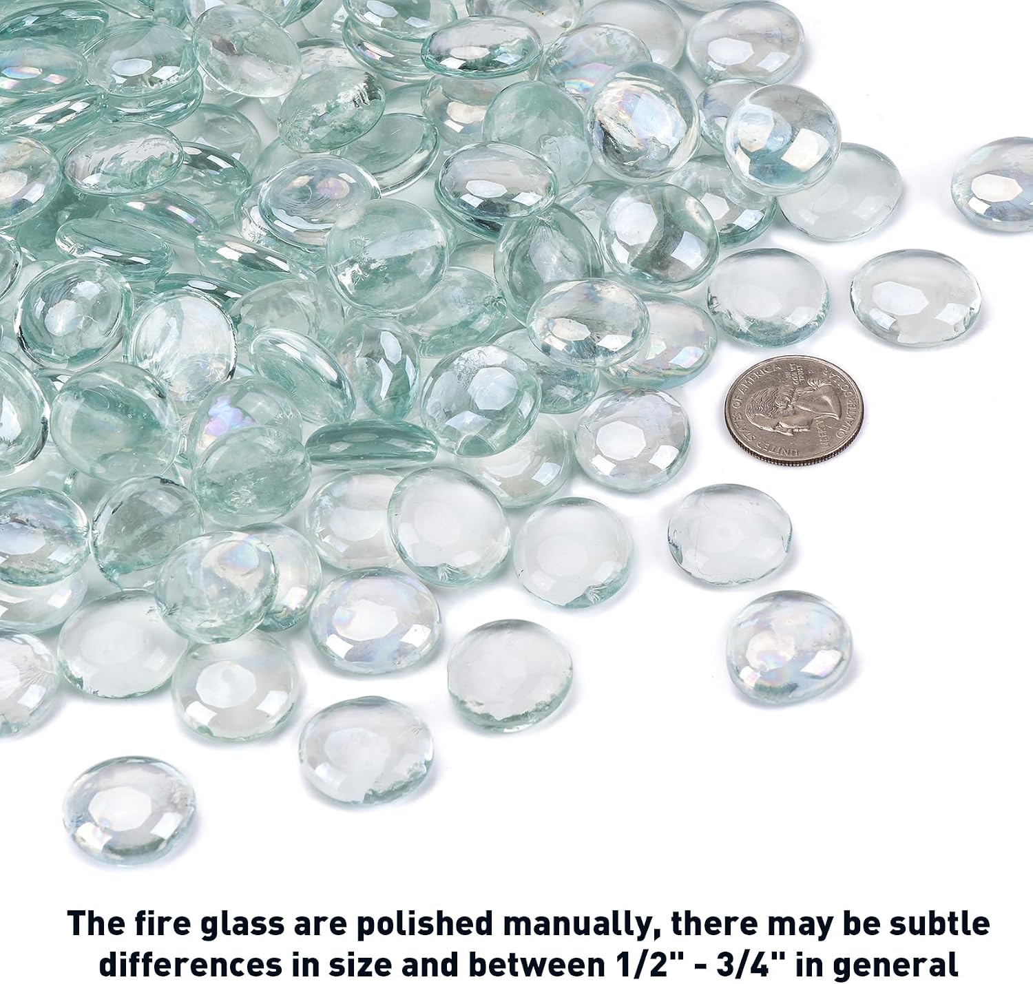 Skyflame 10-Pound Fire Glass Beads for Fire Pit Fireplace, 1/2-Inch Size Crystal Ice Reflective Decorative Blended Fireglass Drops for Landscaping
