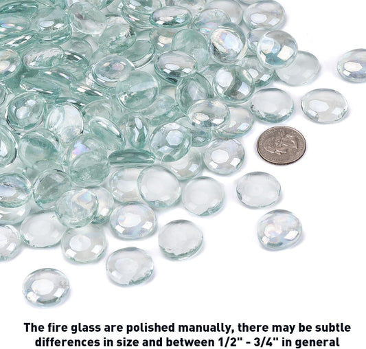 Skyflame 10-Pound Fire Glass Beads for Fire Pit Fireplace, 1/2-Inch Size Crystal Ice Reflective Decorative Blended Fireglass Drops for Landscaping