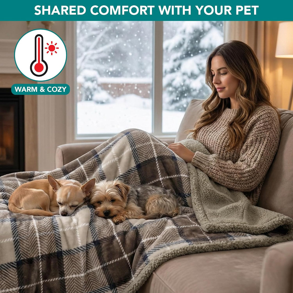 PetAmi Waterproof Dog Blanket for Couch, Extra Large 80x60, Pee Proof Sherpa Fleece Reversible Pet Throw, Furniture Protector for Bed Sofa Crate Kennel, Soft Washable Cover for Dogs, Plaid Taupe
