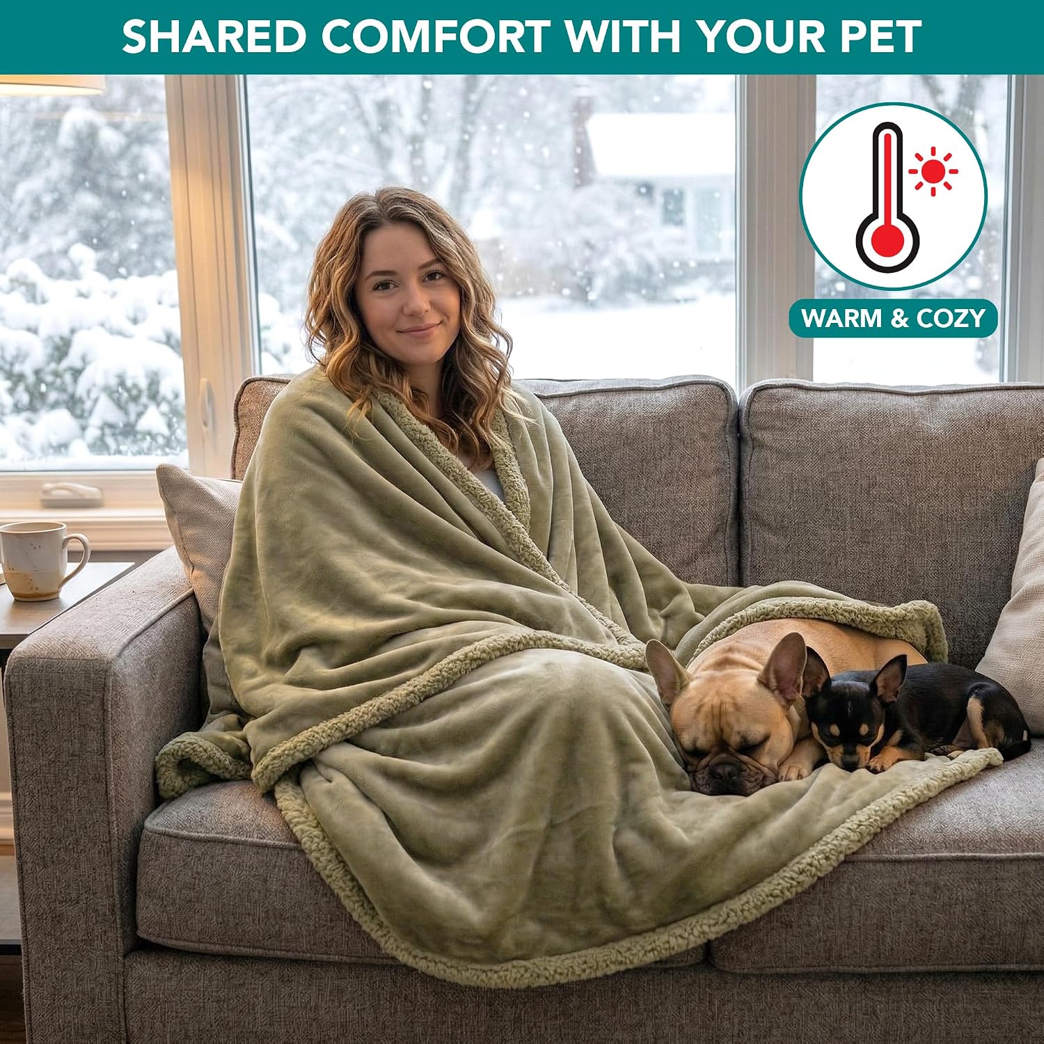 PetAmi Waterproof Dog Blanket for Couch, Large 60x40, Pee Proof Sherpa Fleece Reversible Pet Throw, Furniture Protector for Bed Sofa Kennel, Soft Washable Cover for Medium Dogs Cats, Taupe Sherpa