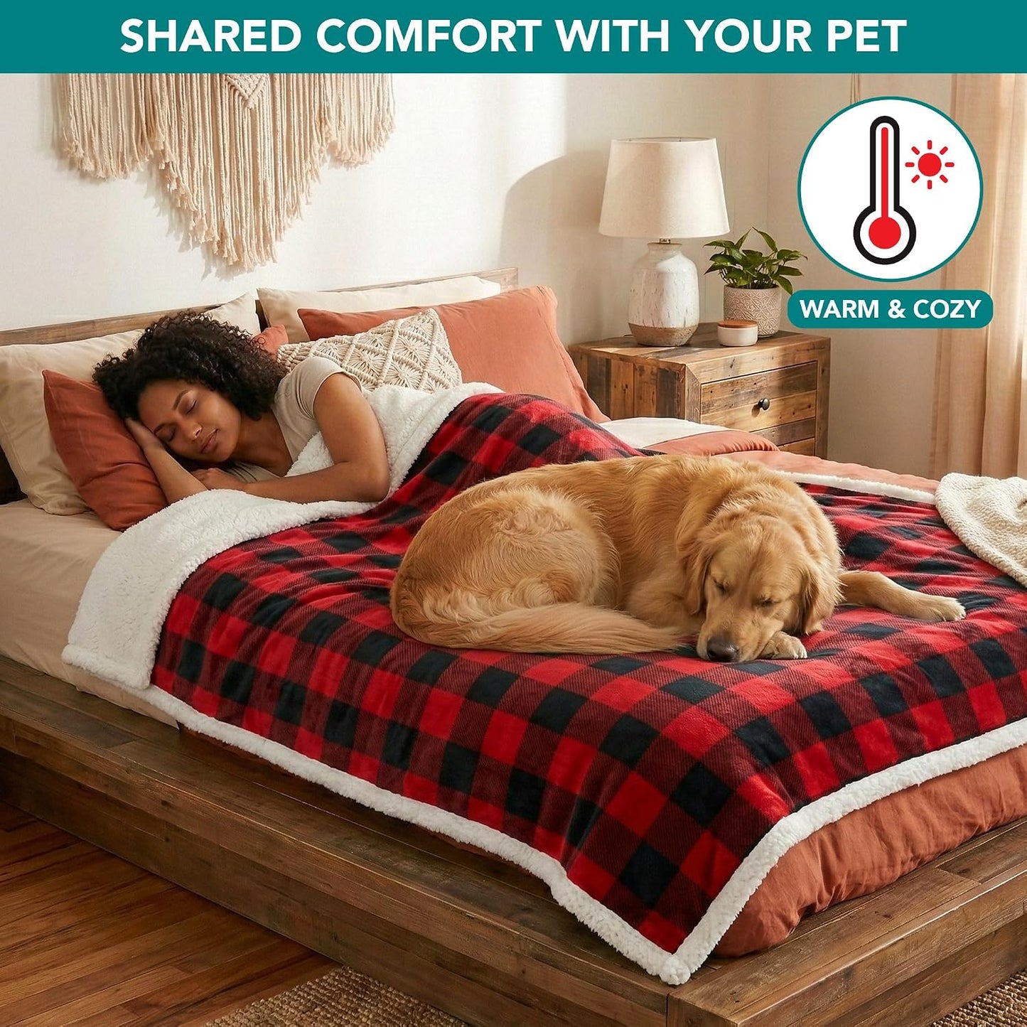 PetAmi Waterproof Dog Blanket for Couch, Extra Large 80x60, Pee Proof Sherpa Fleece Reversible Pet Throw, Furniture Protector for Bed Sofa Crate Kennel, Soft Washable Cover for Dog Cat, Plaid Red