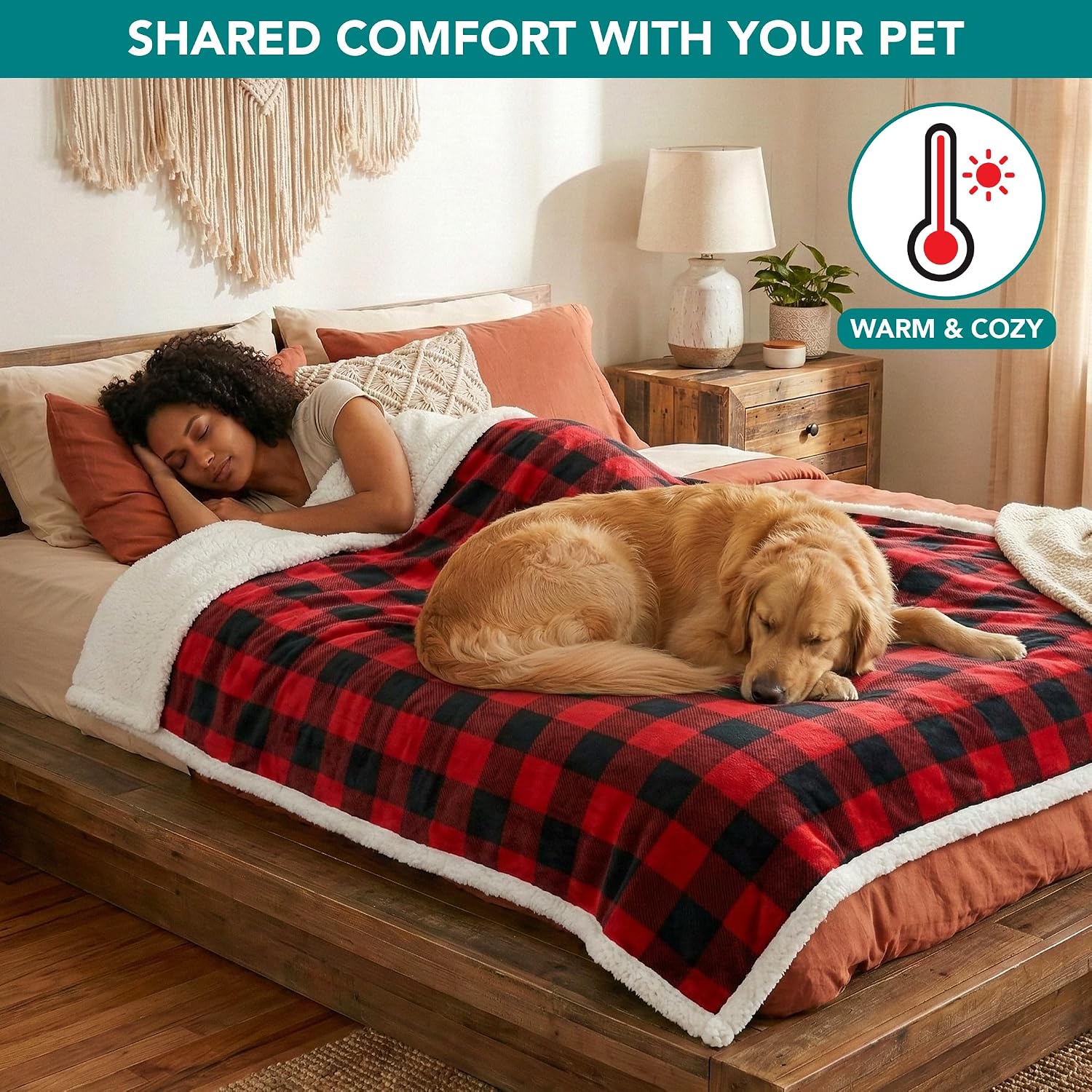 PetAmi Waterproof Dog Blanket for Couch, Extra Large 80x60, Pee Proof Sherpa Fleece Reversible Pet Throw, Furniture Protector for Bed Sofa Crate Kennel, Soft Washable Cover for Dog Cat, Plaid Red