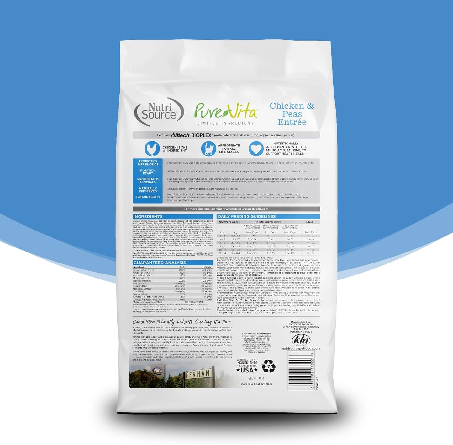 Pure Vita Grain-Free Cat Food, Made with Chicken and Peas, 6.6LB, Dry Cat Food