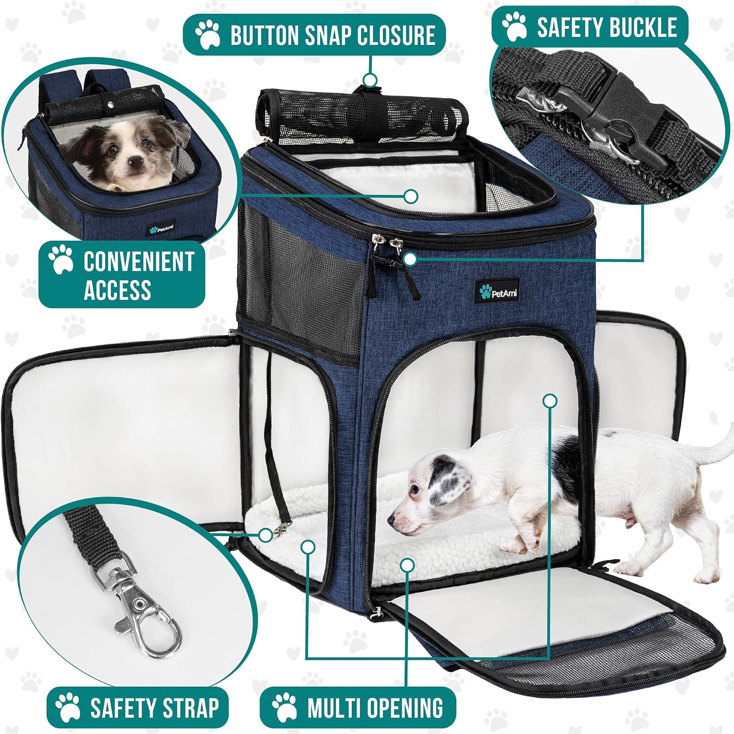PetAmi Dog Backpack Carrier, Airline Approved 4-Way Entry Cat Backpack Carrier, Ventilated Mesh, Collapsible Pet Carrier for Small Puppy, Kitten, Hiking, Travel Car, Vet, up to 18 lbs, Navy Blue