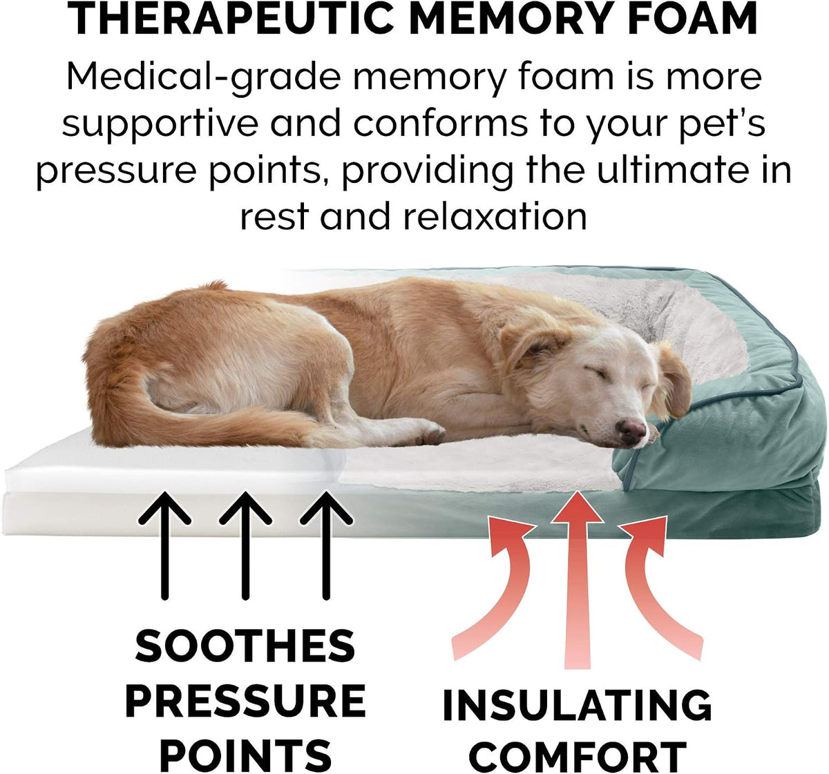 Furhaven Memory Foam Dog Bed for Small Dogs w/ Removable Bolsters & Washable Cover, For Dogs Up to 20 lbs - Plush & Velvet Waves Perfect Comfort Sofa - Celadon Green, Small