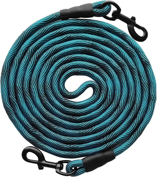 BTINESFUL Tie-Out Check Cord Long Rope Dog Leash, 8ft 12ft 20ft 30ft 50ft Recall Training Dog Lead- Great for Large Medium Small Dogs Training, Playing, Camping, or Backyard (30ft, Blue Black)