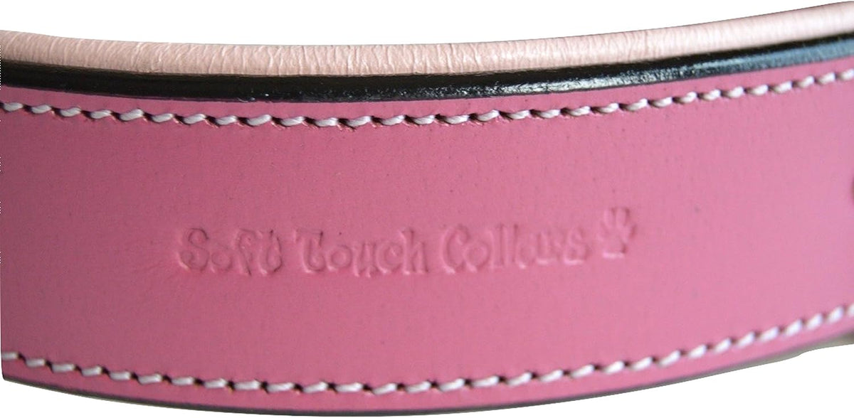 Raspberry Pink Leather Padded Dog Collar, for Large Female Dogs, Made with Genuine Real Leather, 24" Long x 1.5" Wide