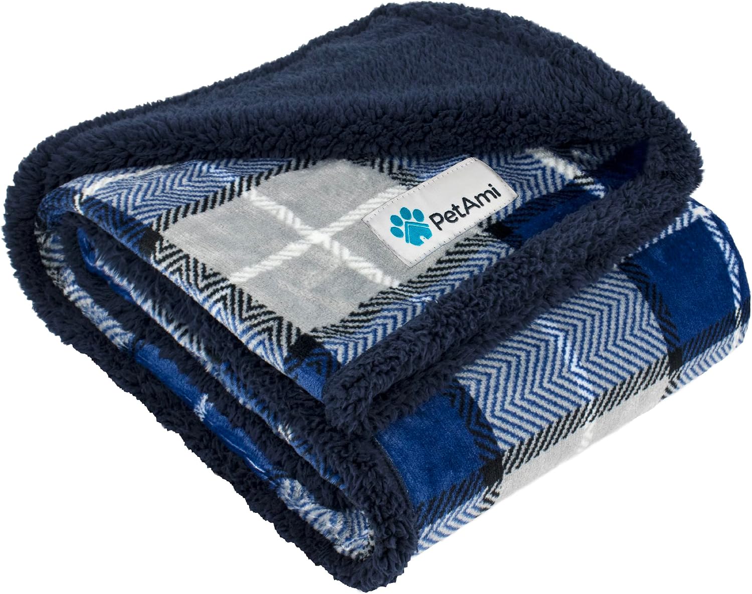PetAmi Dog Blanket for Medium Large Dogs and Pets, Soft Sherpa Fleece Pet Blanket for Cats Puppies, Reversible Plush Couch Cover Protector Sofa Bed Car Seat, Machine Washable, 80x60, Plaid Navy Blue