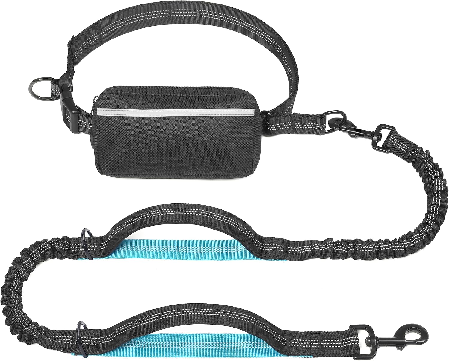 iYoShop Hands Free Dog Leash with Zipper Pouch, Dual Padded Handles and Durable Bungee for Walking, Jogging and Running Your Dog (Medium, 8-25 lbs, Black)
