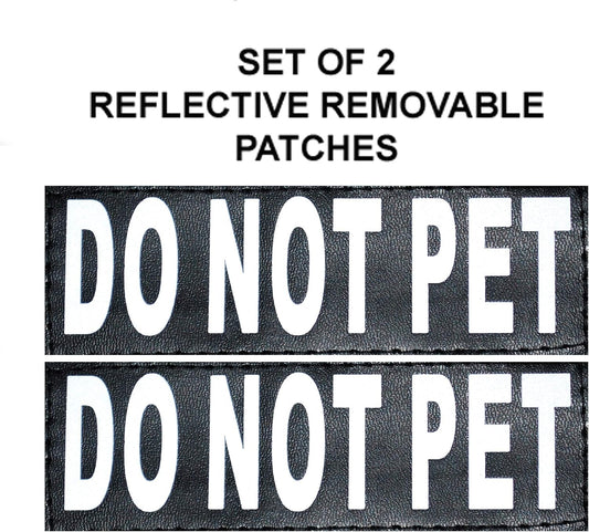DO NOT PET Dog Vest Harness with Removable Patches and Reflective Trim. Comes with 2 DO NOT PET Reflective Removable Patches. Please Measure Dogs Girth Before Purchase