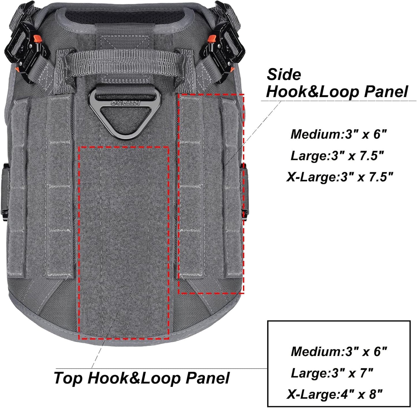 ICEFANG Tactical Dog Harness with 4X Metal Buckle,Working Dog MOLLE K9 Vest with Handle,No Pulling Front Clip,Adjustable Pet Harness for Meduim Dogs (M (25"-31" Chest), Grey)
