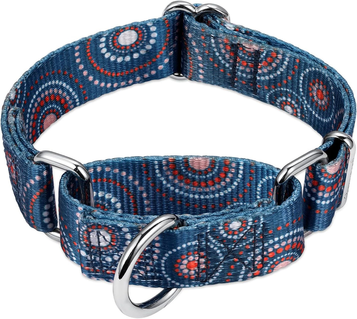 Dazzber Martingale Collar Floral Print Dog Collar, No Pull Pet Collar, Heavy Duty Adjustable Dog Collar, Medium, Neck 14 Inch to 21 Inch, Firework Dots-Indigo