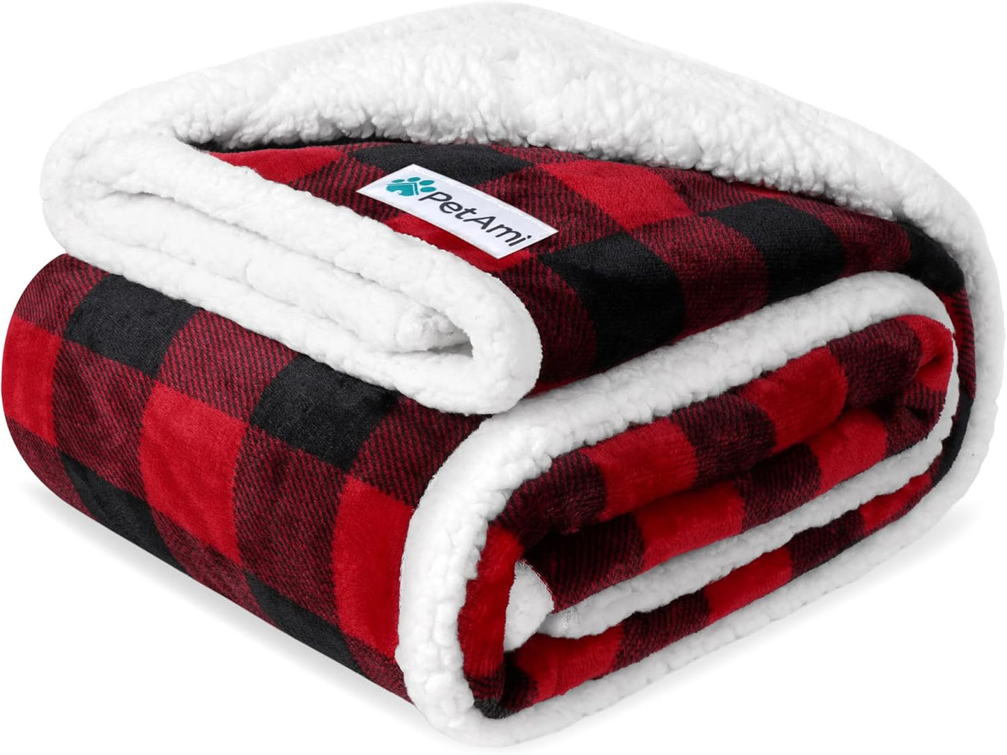 PetAmi Waterproof Dog Blanket for Couch, Extra Large 80x60, Pee Proof Sherpa Fleece Reversible Pet Throw, Furniture Protector for Bed Sofa Crate Kennel, Soft Washable Cover for Dog Cat, Plaid Red