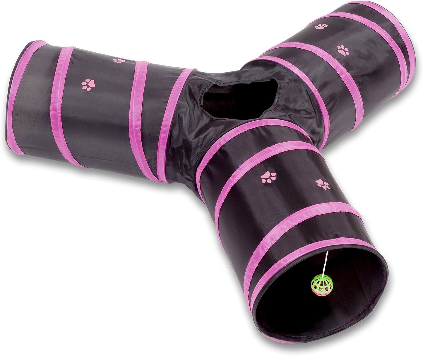 Prosper Pet Cat Tunnel - Collapsible 3 Way Polka Dot Play Toy - Tube Fun for Rabbits, Kittens, and Dogs - Polka Dot Navy/White