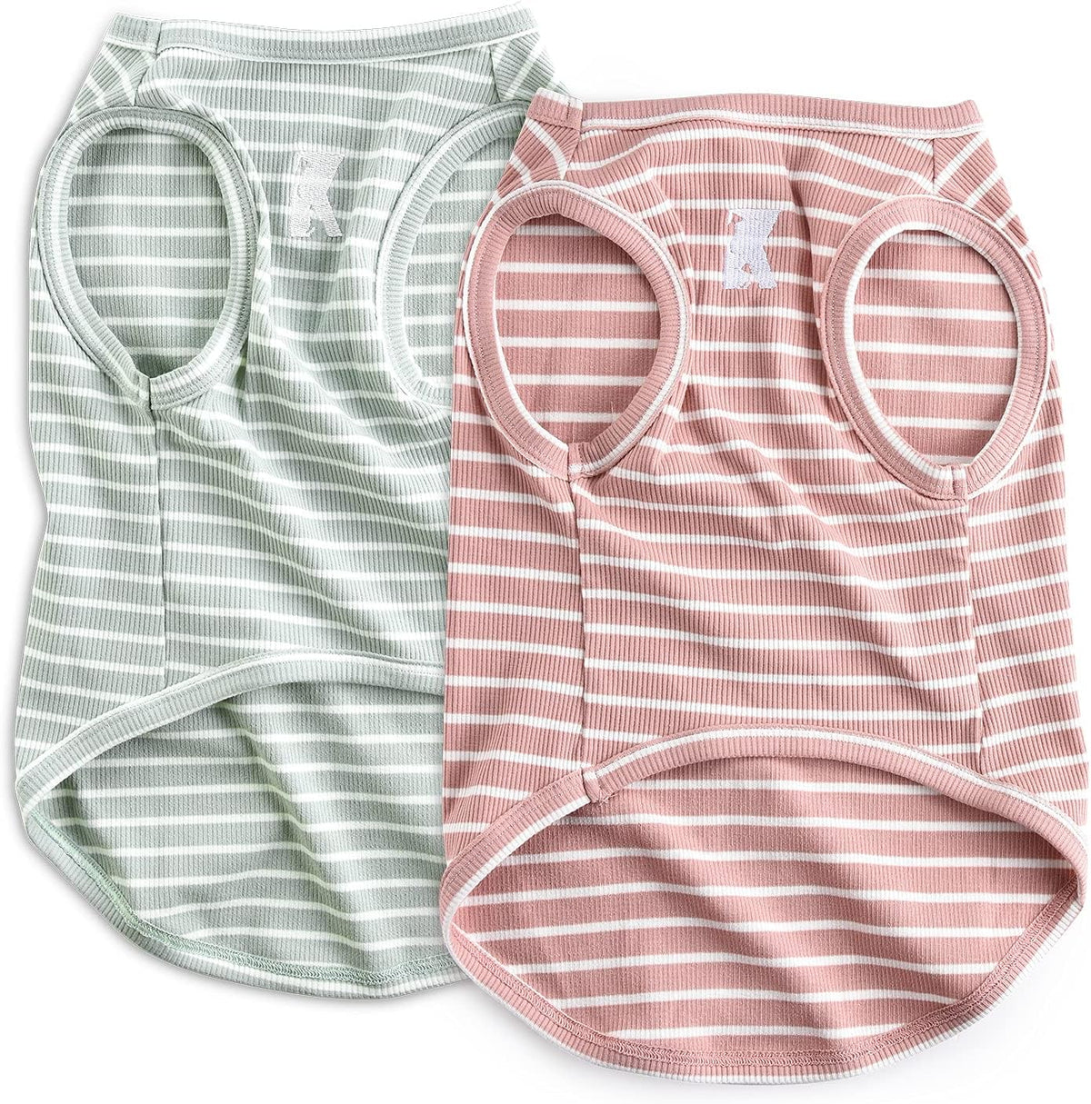 Koneseve Dog Shirt Vest Lightweight Stretchy Dog T-Shirts Soft Cool Sleeveless Stripe Vests Breathable Clothes for Puppy Kitty Cats Small Medium Large Dogs 2 Pack Pink + Green [ S/Small ]