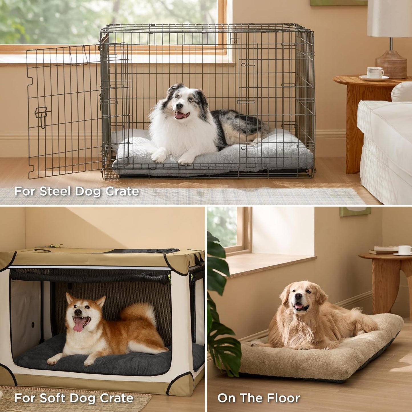 Washable XXL Dog Bed for Crate, Giant Comfort Fluffy Plush Pet Pillow Bed Kennel Pad with Non-Slip Bottom, Machine Washable Pet Sleeping Mat for Jumbo, Gray