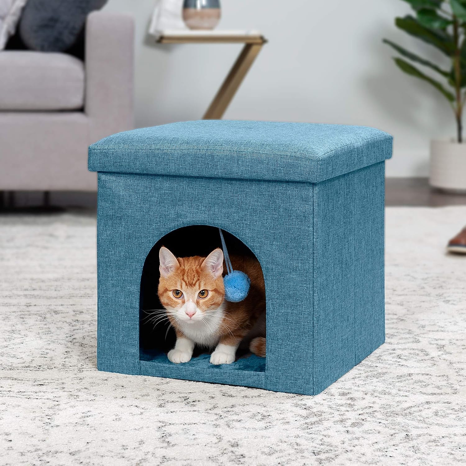 Furhaven Pet House for Cats, Kittens, and Small Dogs - Ottoman Footstool Dog House and Storage, Felt Cubby Cat Bed House, and More