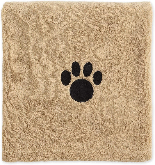 Bone Dry Pet Grooming Towel Collection Absorbent Microfiber X-Large, 41x23.5", Embroidered Taupe