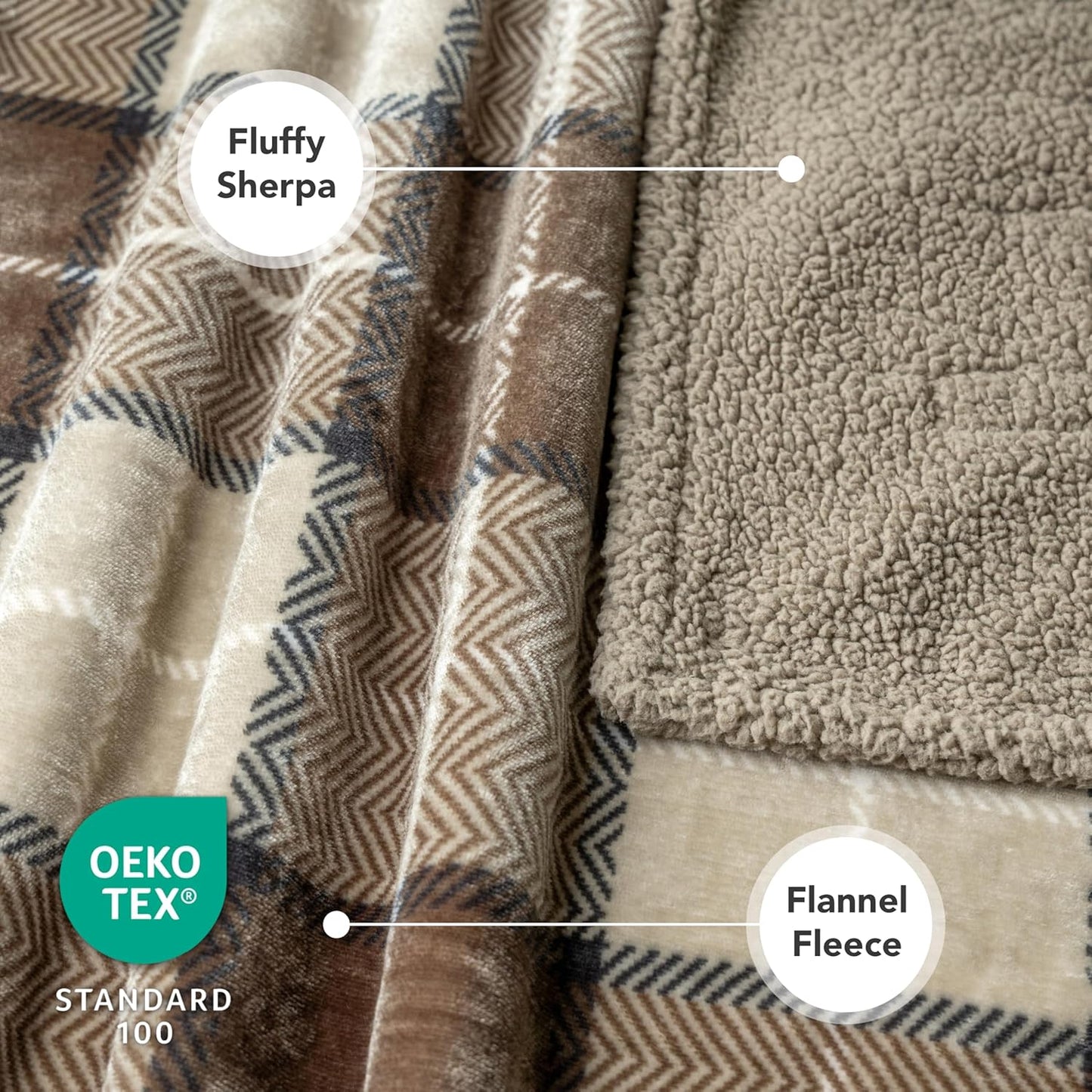 PetAmi Waterproof Dog Blanket for Couch, Extra Large 80x60, Pee Proof Sherpa Fleece Reversible Pet Throw, Furniture Protector for Bed Sofa Crate Kennel, Soft Washable Cover for Dogs, Plaid Taupe