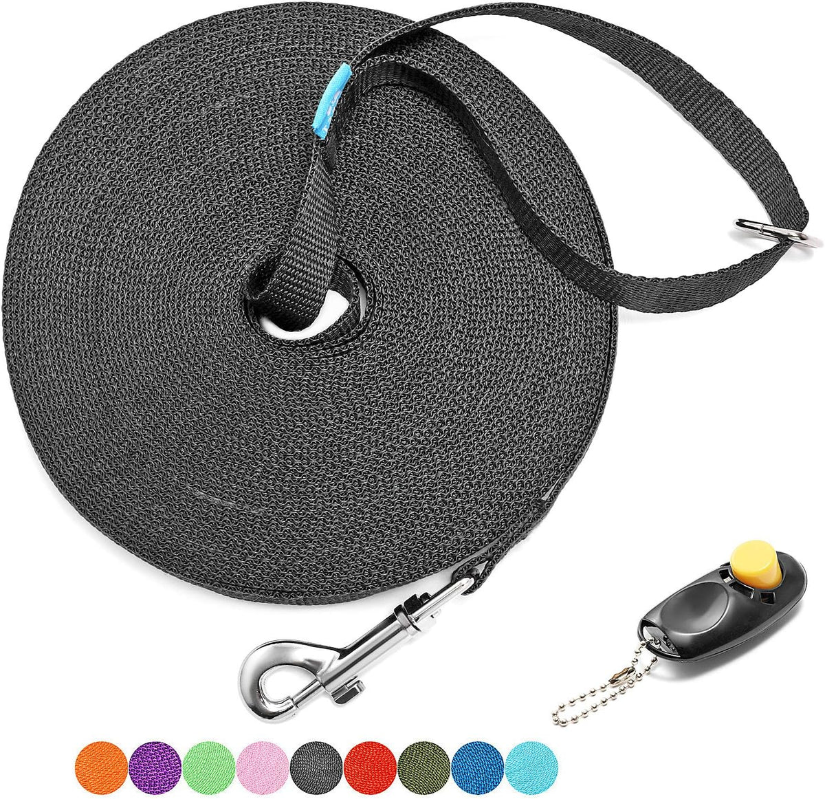 BAAPET 15/20/30/50/100 ft Long Dog Training Leash with Clickers for Small, Medium and Large Dogs or Cats (50 Feet, Black)