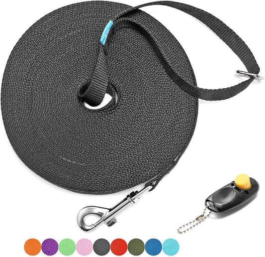 BAAPET 15/20/30/50/100 ft Long Dog Training Leash with Clickers for Small, Medium and Large Dogs or Cats (50 Feet, Black)